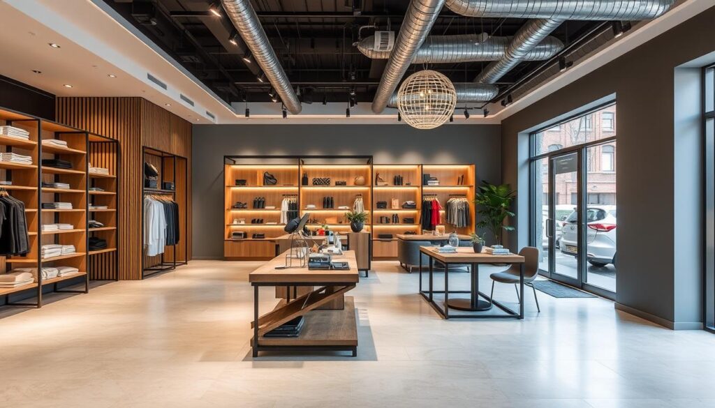 Ein Bild von einem modernen Shop-Innenraum mit maßgeschneidertem Design