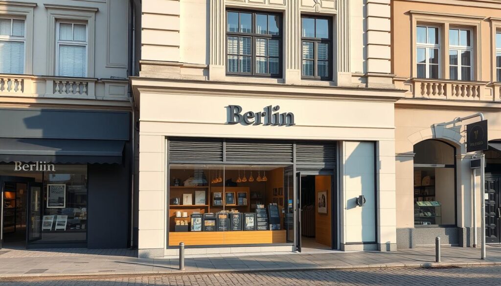 Generieren Sie ein Bild von einem professionell gestalteten Shop in Berlin