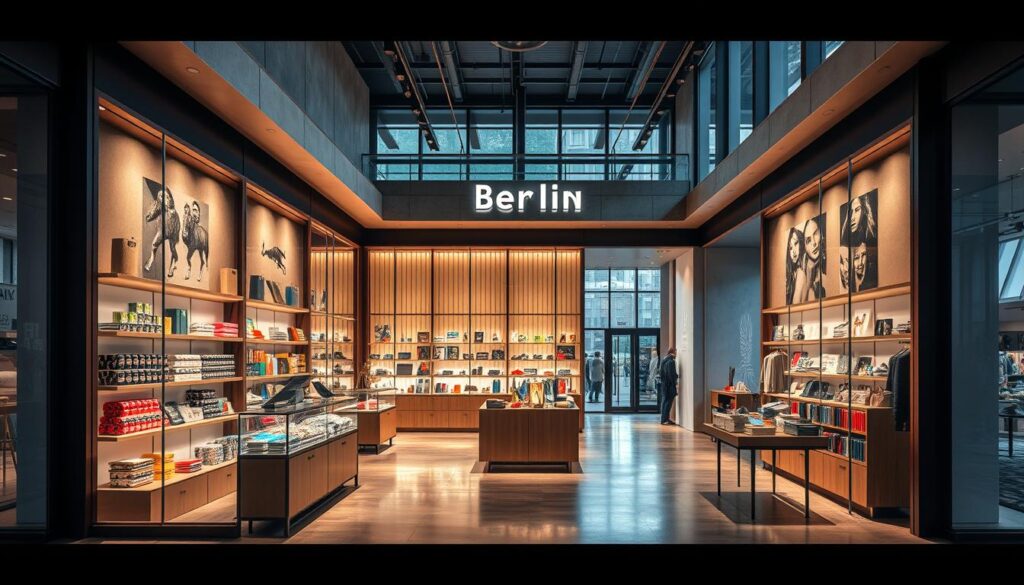 Generate an image of a modern retail space in Berlin